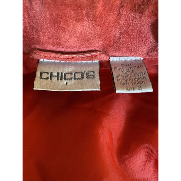 Chico's Red Suede Fringe Jacket Sz 3 XL Button Front Festival Cowgirl Western - Picture 12 of 14